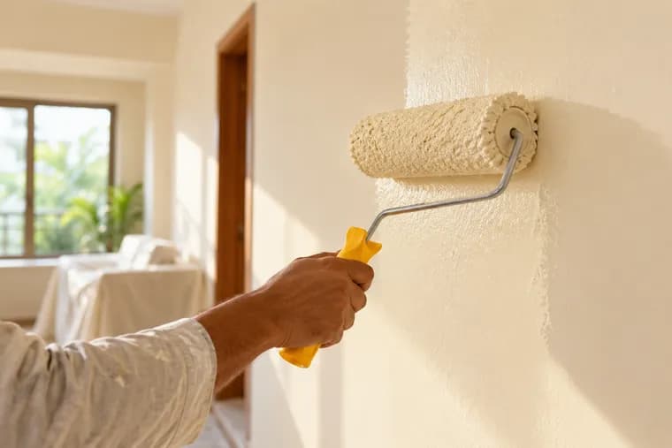 A paint roller applying a fresh coat to an interior wall